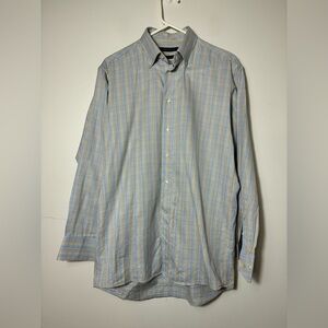 Mario Tomei Button Down Dress Shirt Men’s M Plaid Light Blue/yellowPreppy Office